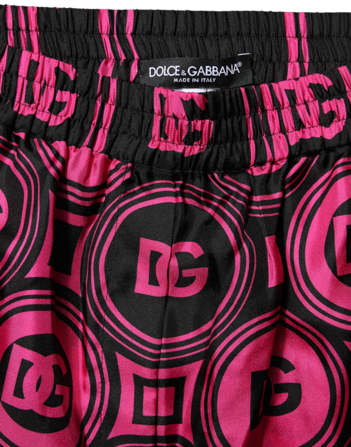 Dolce & Gabbana Pink Black Silk Logo Print DG Pattern Shorts