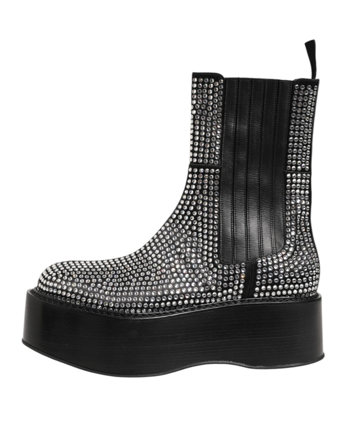 Dolce & Gabbana Black Crystal Strass Mid Calf Short Boots  Shoes