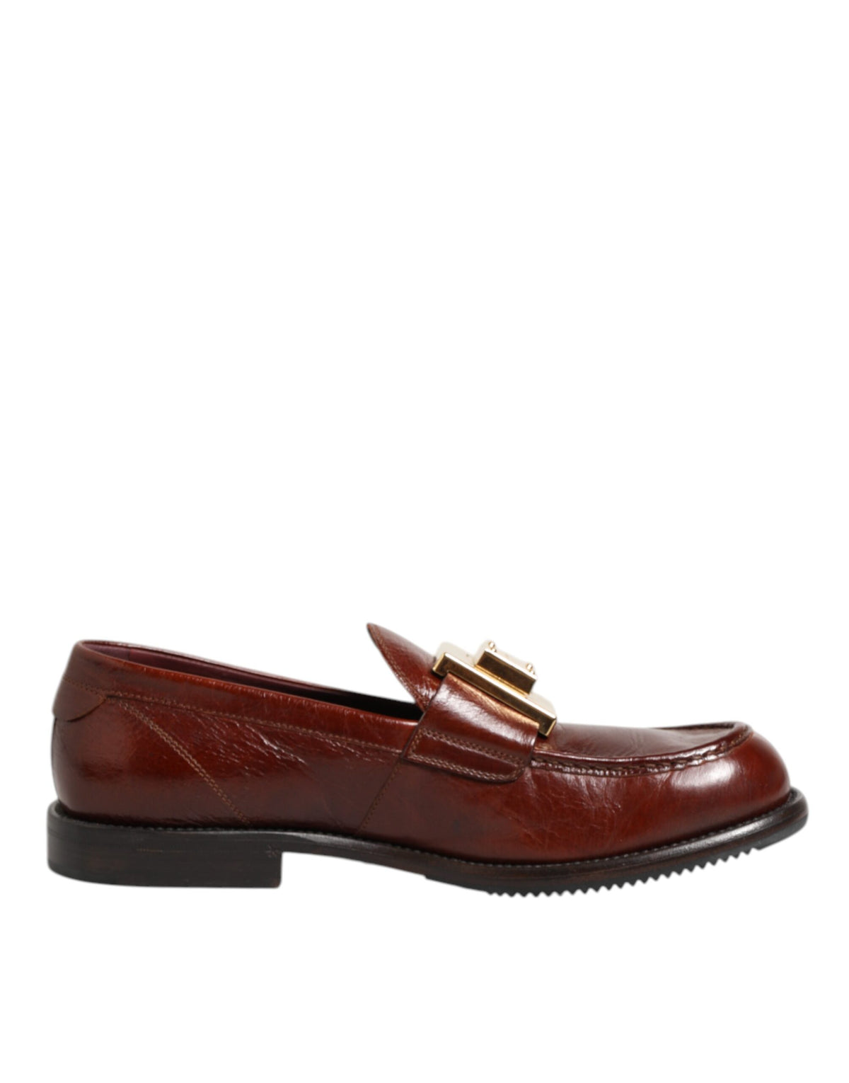 Dolce & Gabbana Brown Leather Logo Slip On Men Dress Shoes