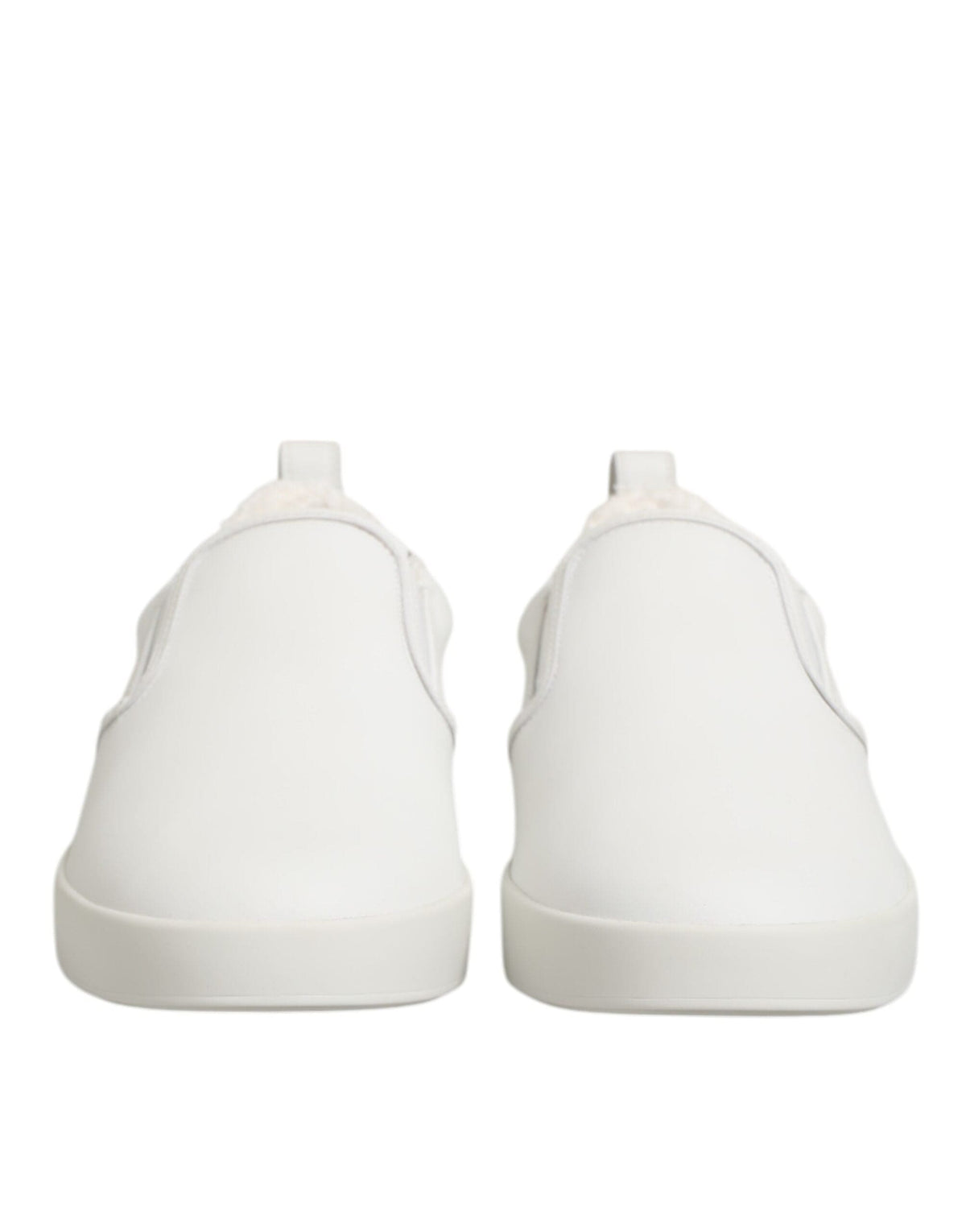 Dolce & Gabbana White Leather Low Top Slip On Sneakers Shoes