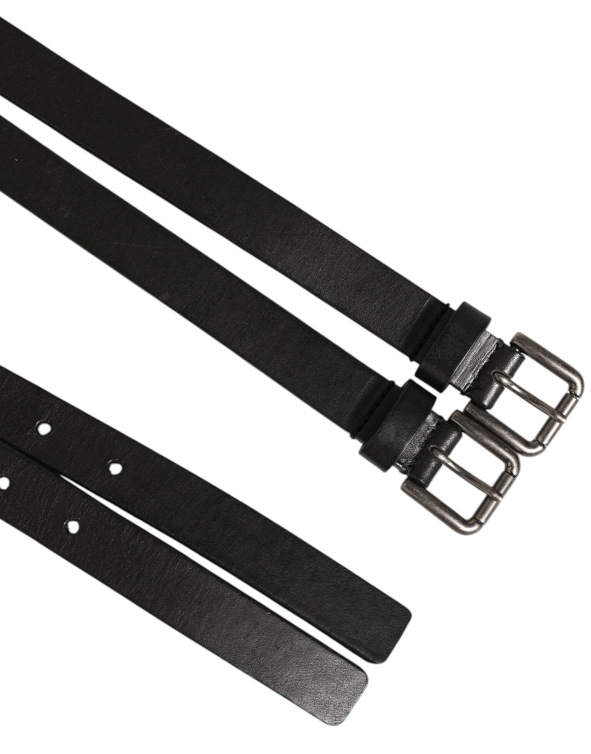 Dolce & Gabbana Black Double Strap Leather Silver Buckle Belt