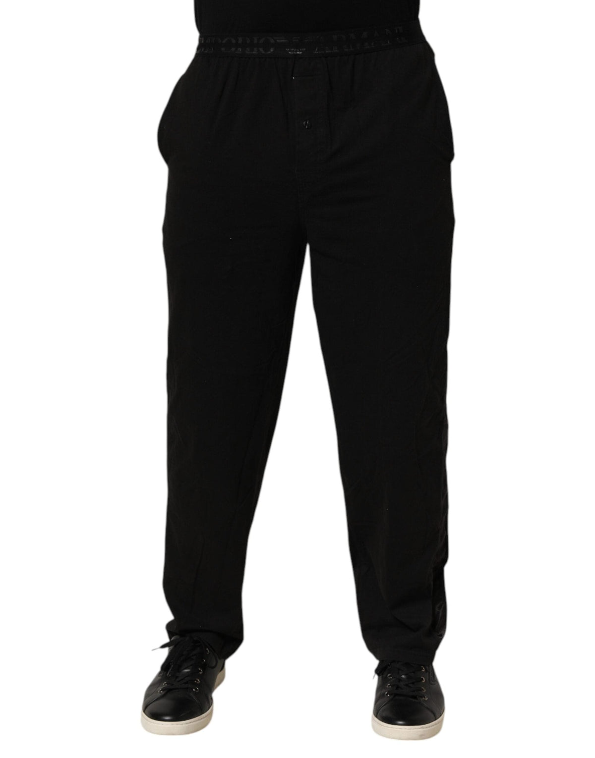 Emporio Armani Black Cotton Blend Logo Waistband Trouser Pants