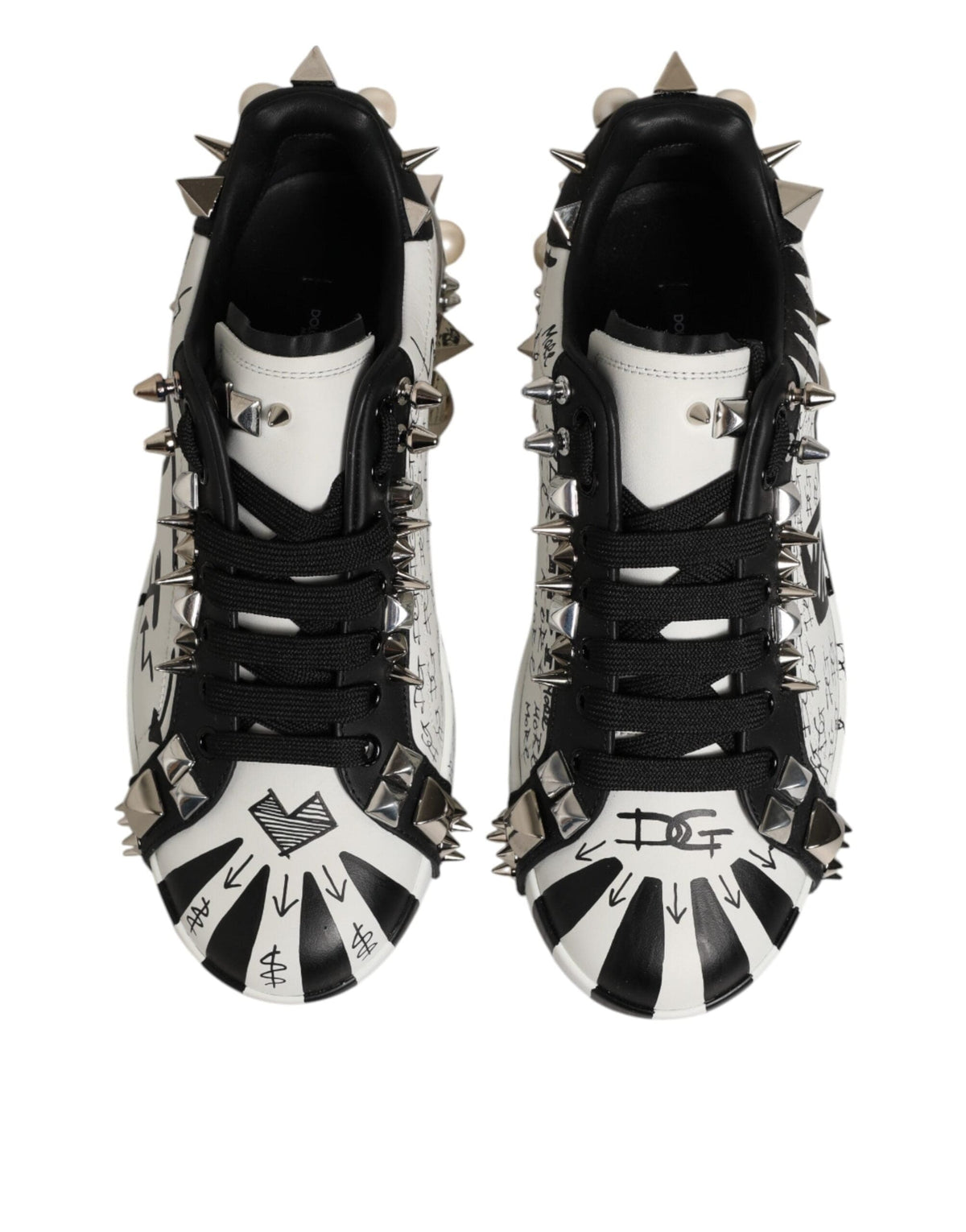 Dolce & Gabbana Black White Studded Low Top Sneakers Shoes