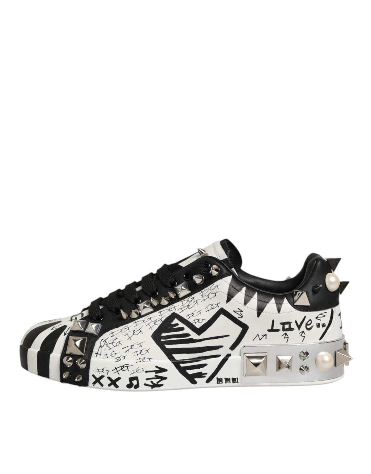 Dolce & Gabbana Black White Studded Low Top Sneakers Shoes