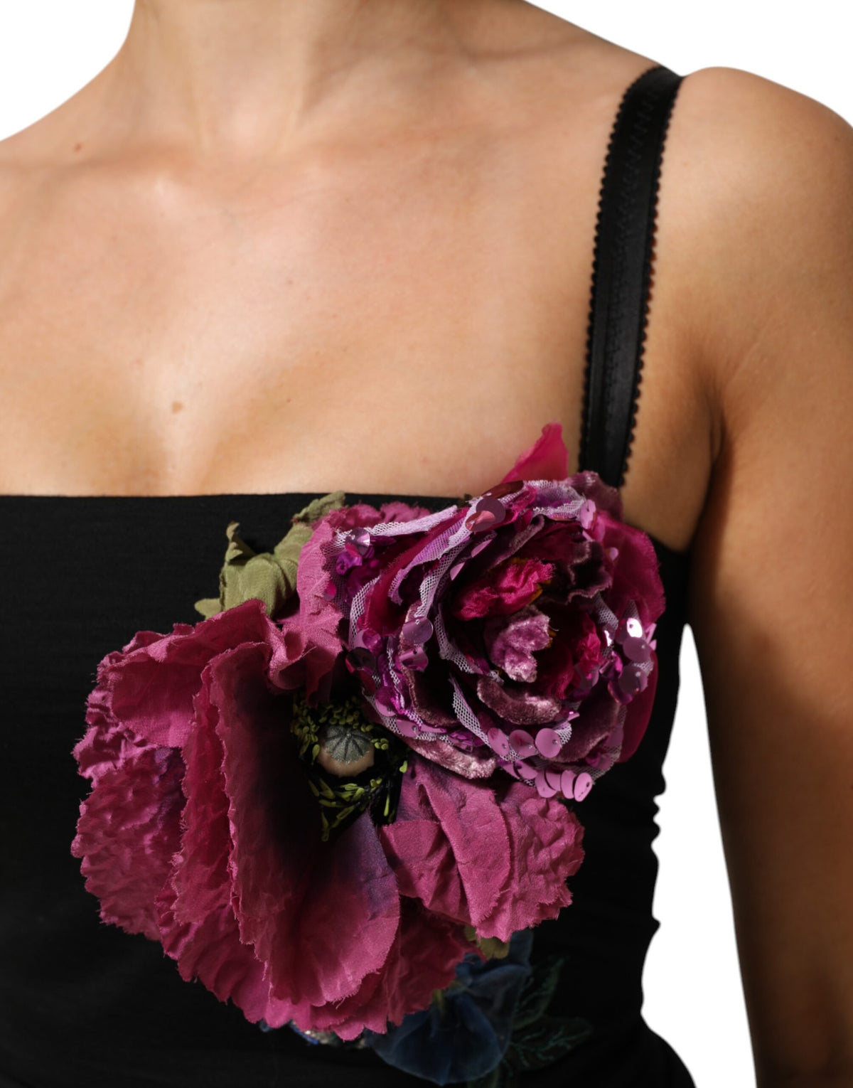 Dolce & Gabbana Black Flower Applqies Bodycon Sheath Dress