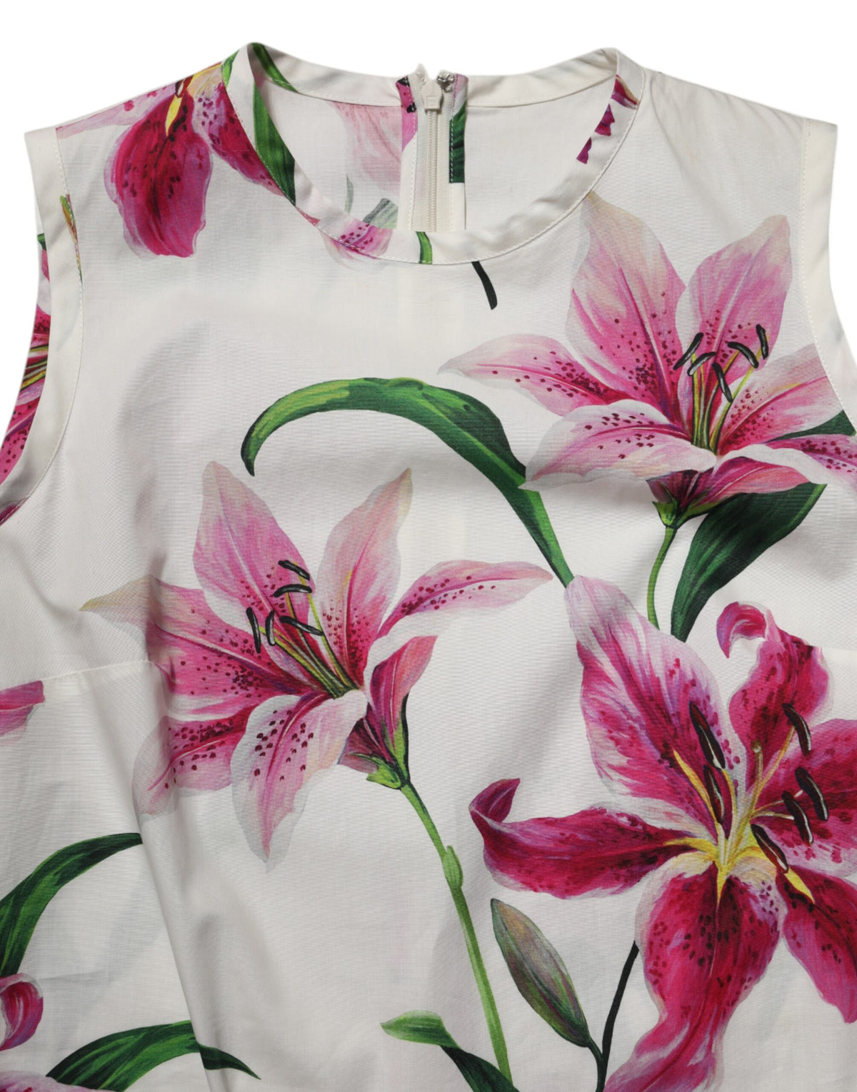 Dolce & Gabbana White Cotton Floral Sleeveless Mini Dress