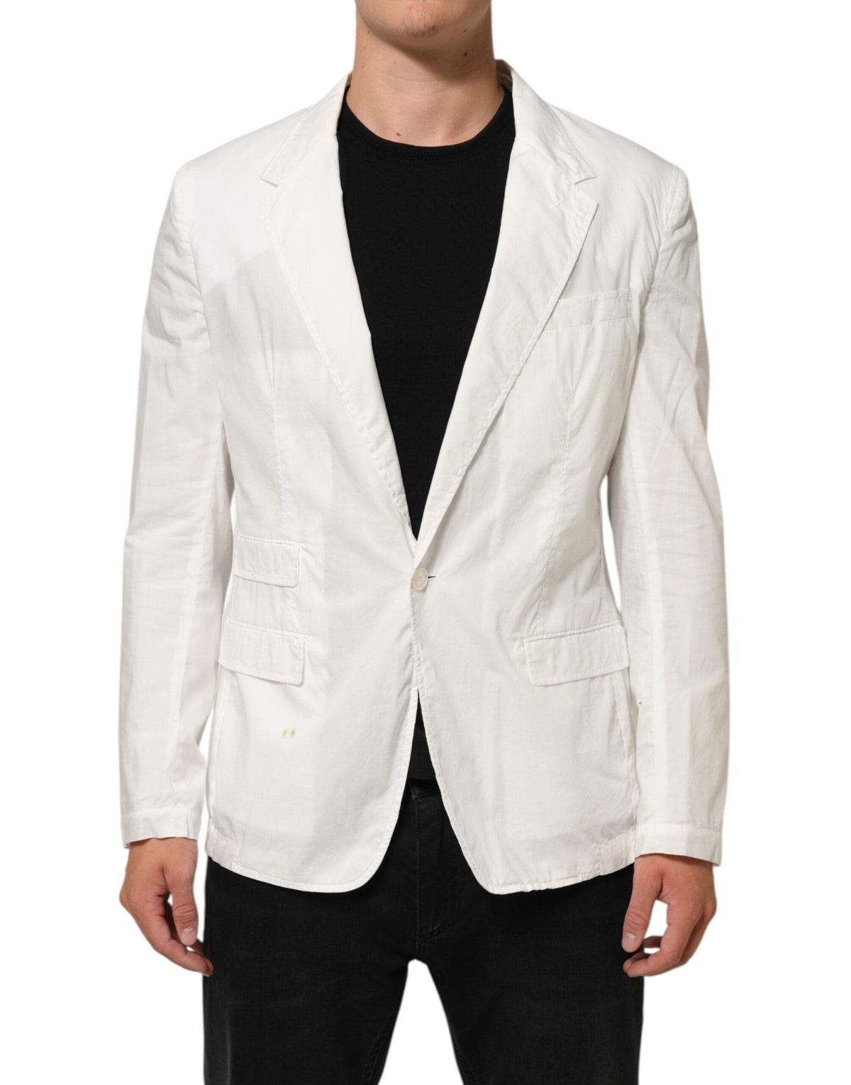 Dolce & Gabbana White Cotton 1 Button Men Suit Blazer