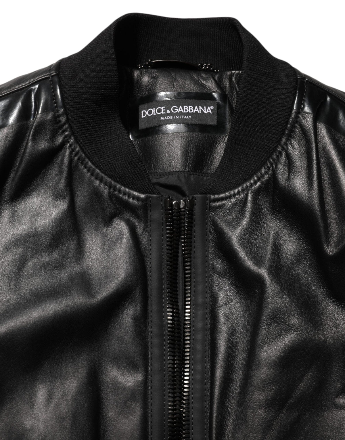 Dolce & Gabbana Black Leather Nylon FullZip Blouson Jacket