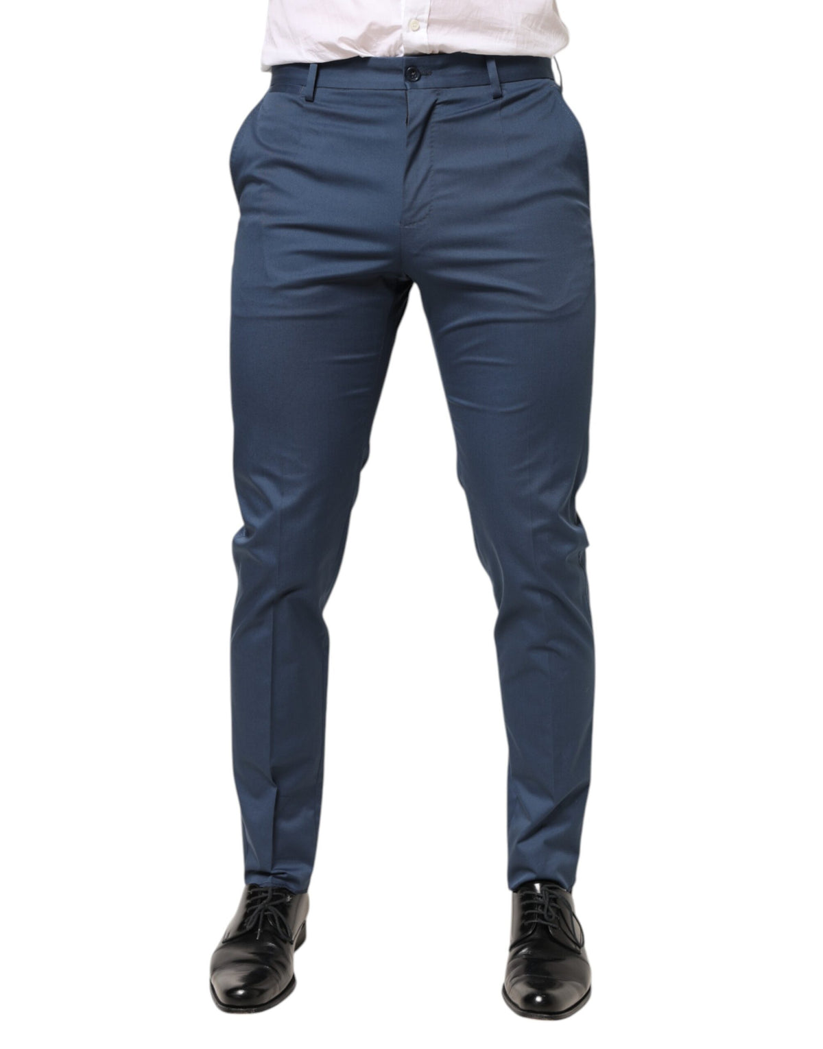 Dolce & Gabbana Blue Cotton Mid Waist Dress Men Trouser Pants