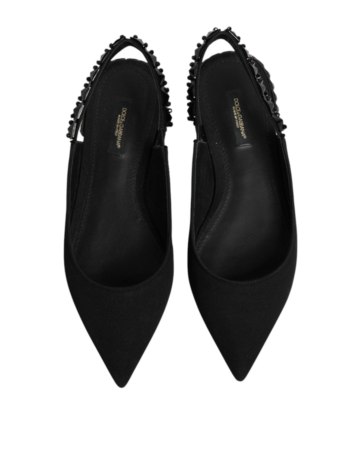 Dolce & Gabbana Black Crystal Charmeuse Slingback Shoes