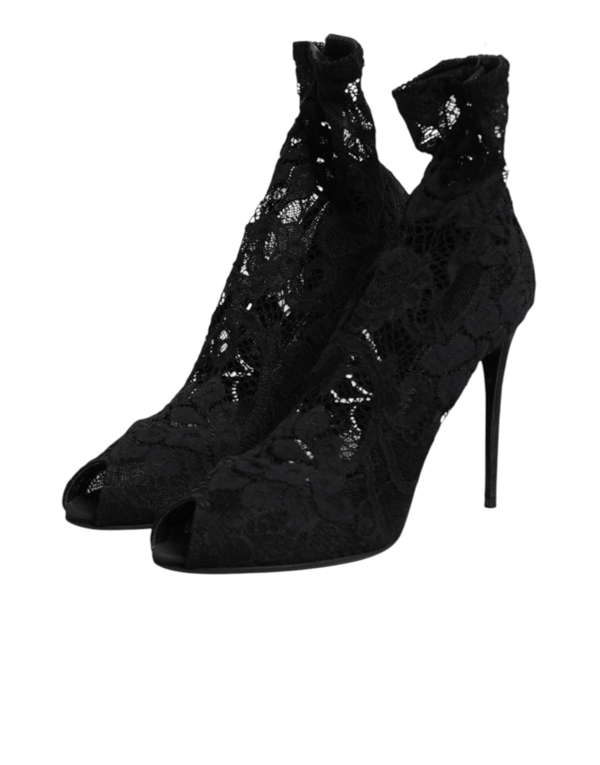 Dolce & Gabbana Black Stretch Taormina Lace Boots Shoes