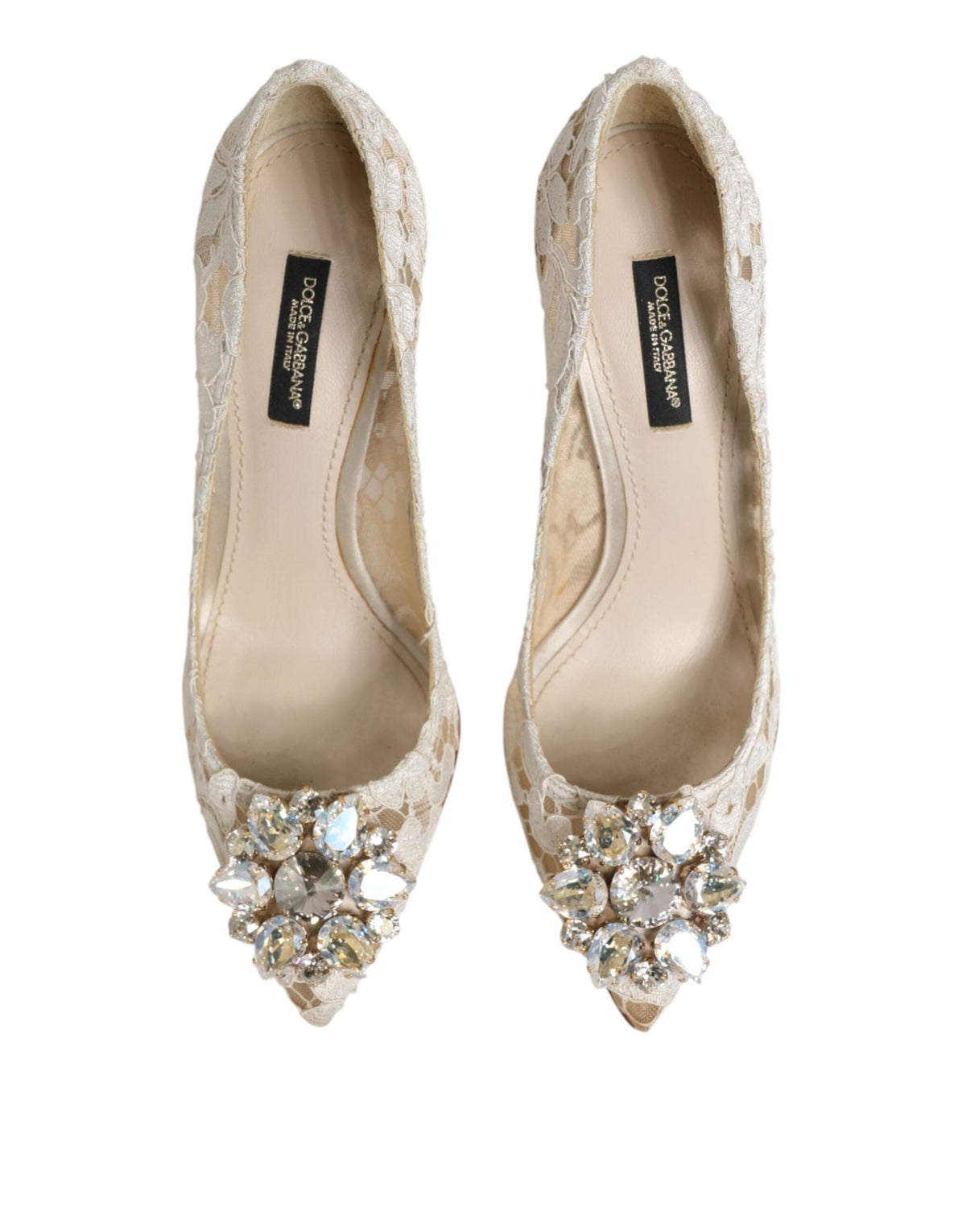 Dolce & Gabbana White Taormina Lace Crystal Heel Pumps Shoes