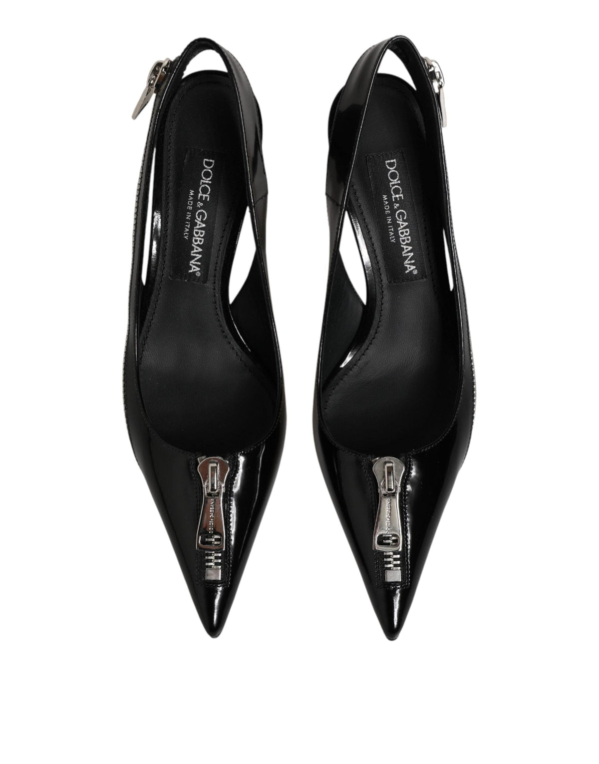 Dolce & Gabbana Black Zipper Leather Heels Slingbacks Shoes