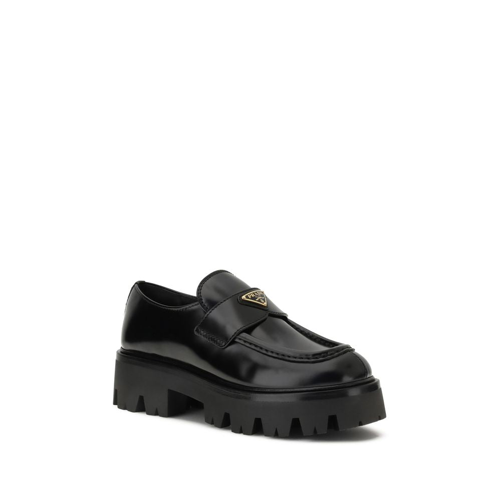 Prada Black Calf Leather Bos Taurus Platform Loafers