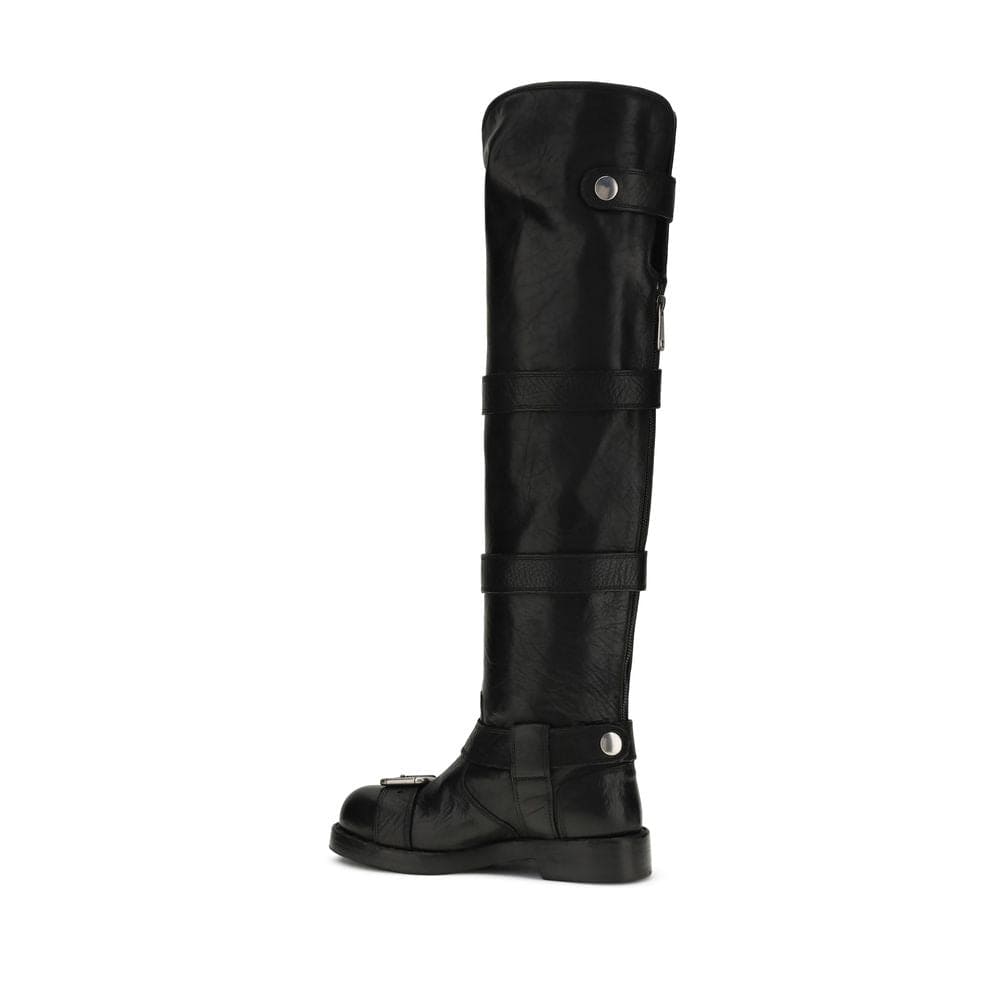 Dolce & Gabbana Black Calf Leather Bos Taurus Lace-Up Boots