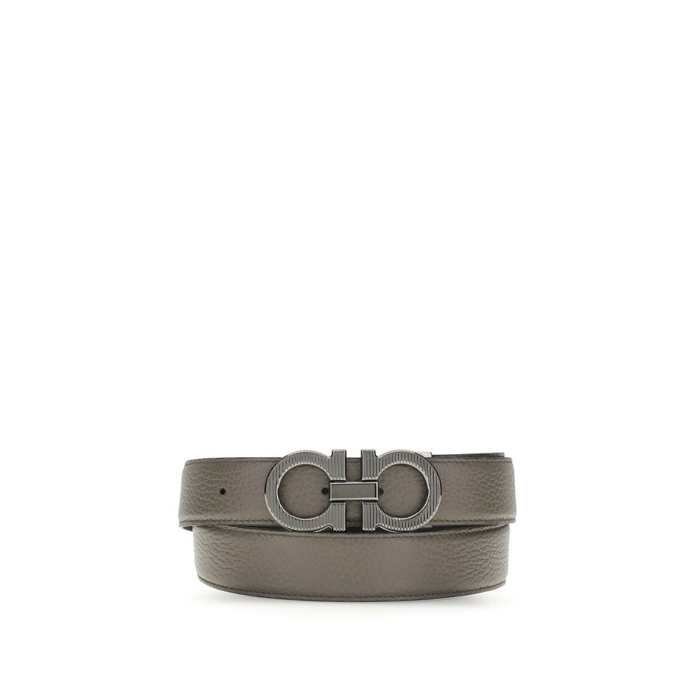 Ferragamo Gray Calf Leather Bos Taurus Belt