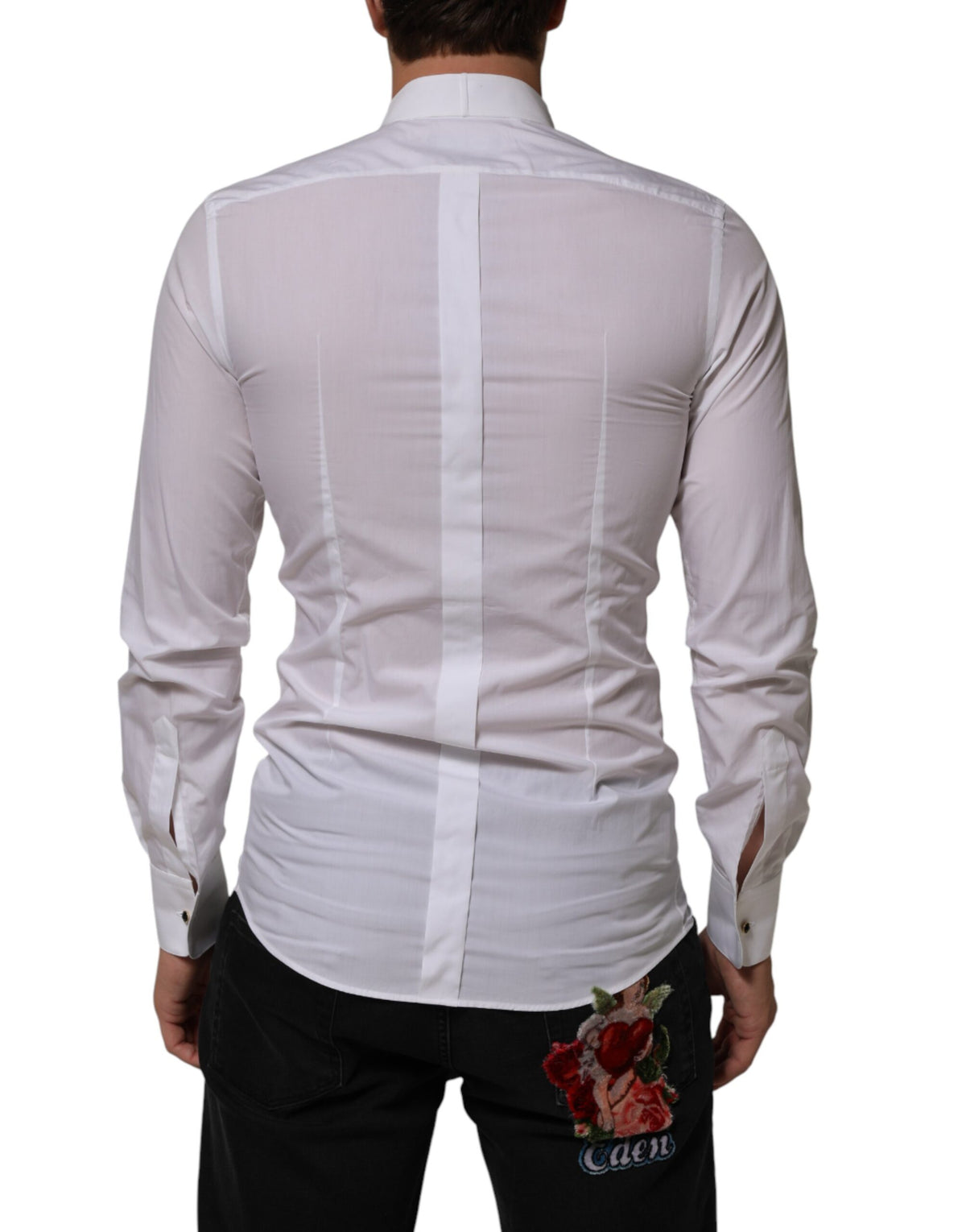 Dolce & Gabbana White Cotton Collared Long Sleeve GOLD Dress  Shirt