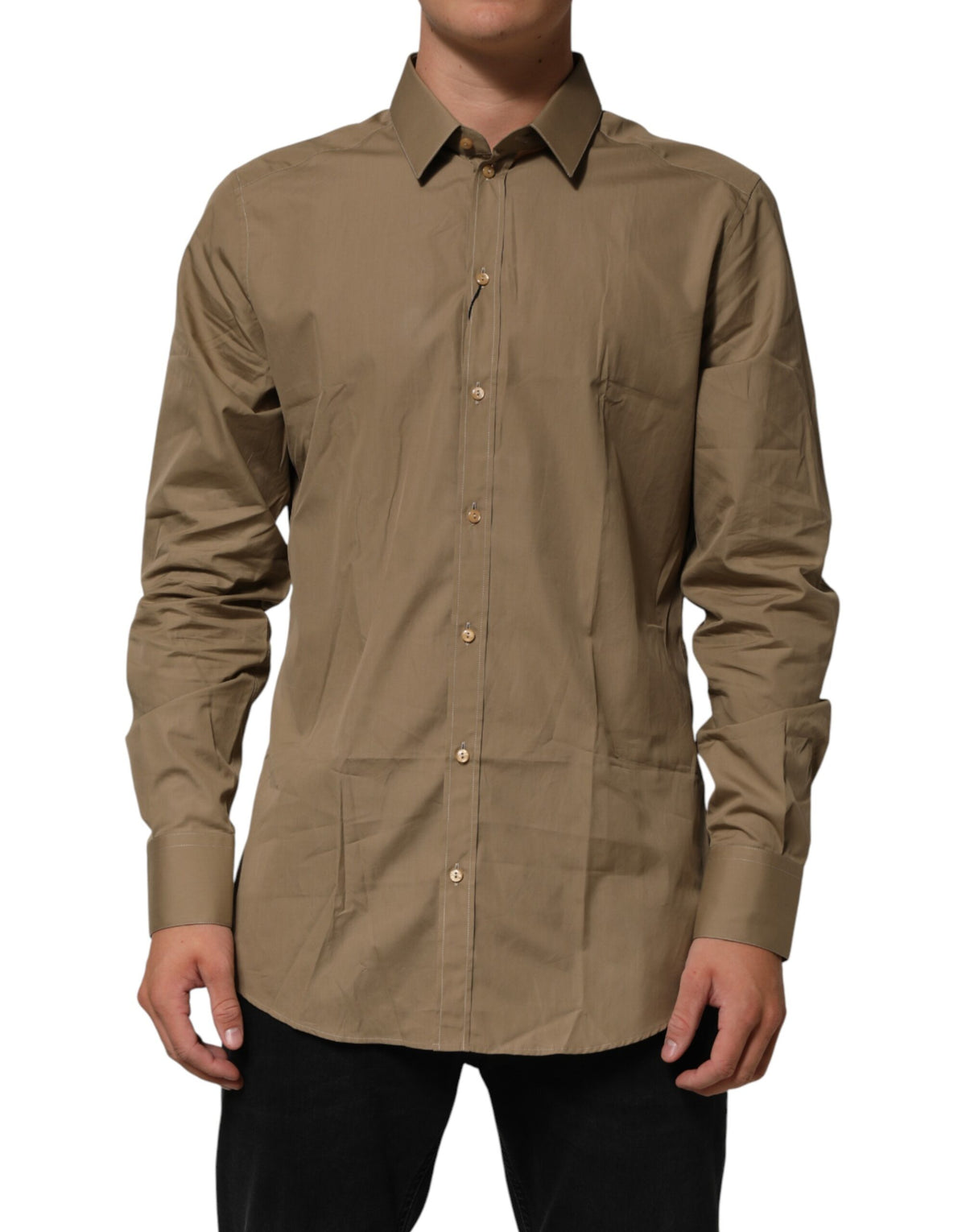 Dolce & Gabbana Brown Cotton Collared Men GOLD Dress Shirt JOHNYCARRIBEAN Dolce & Gabbana Brown Cotton Collared Men GOLD Dress Shirt JOHNYCARRIBEAN
