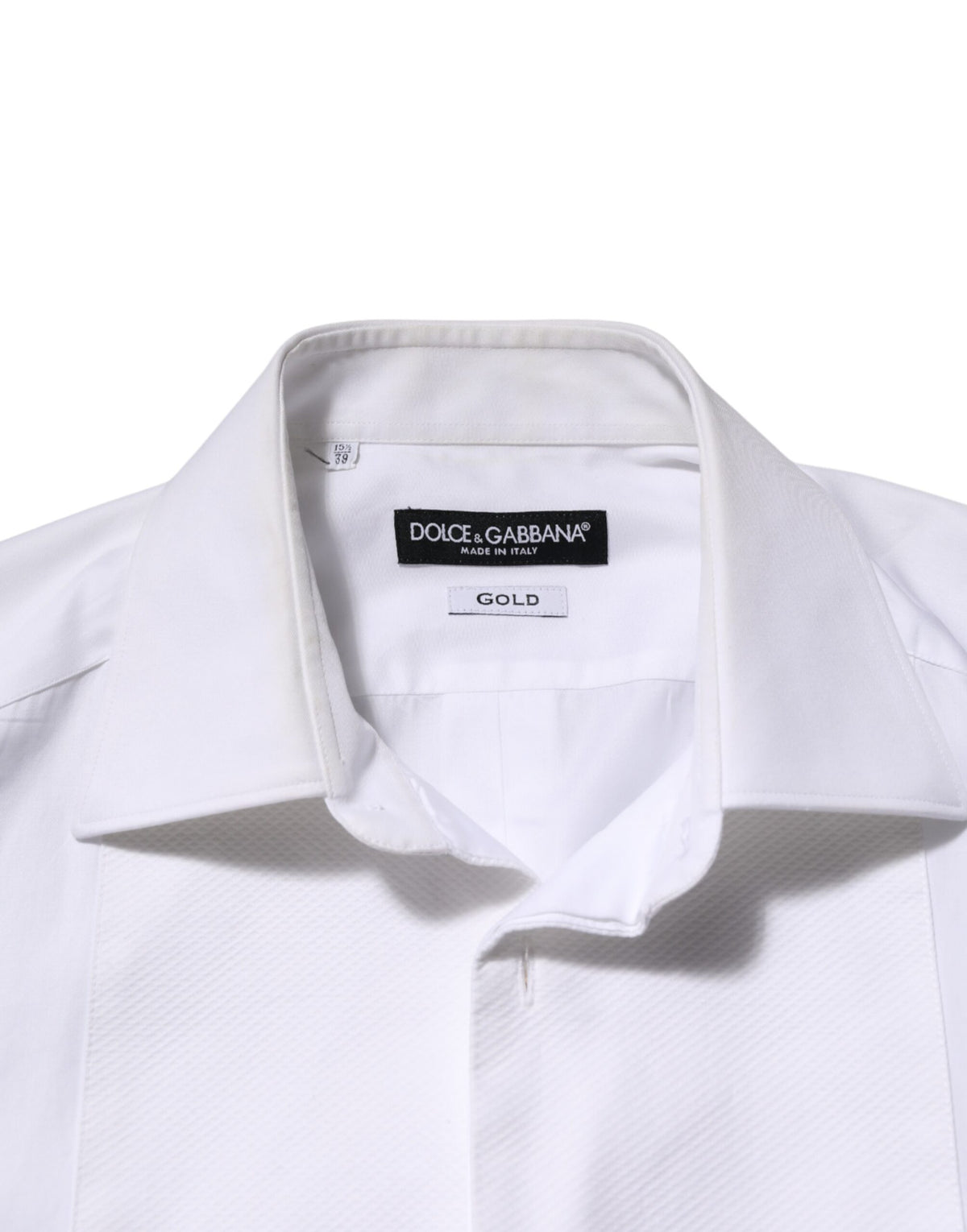 Dolce & Gabbana White Cotton Collared Bib GOLD Dress Shirt