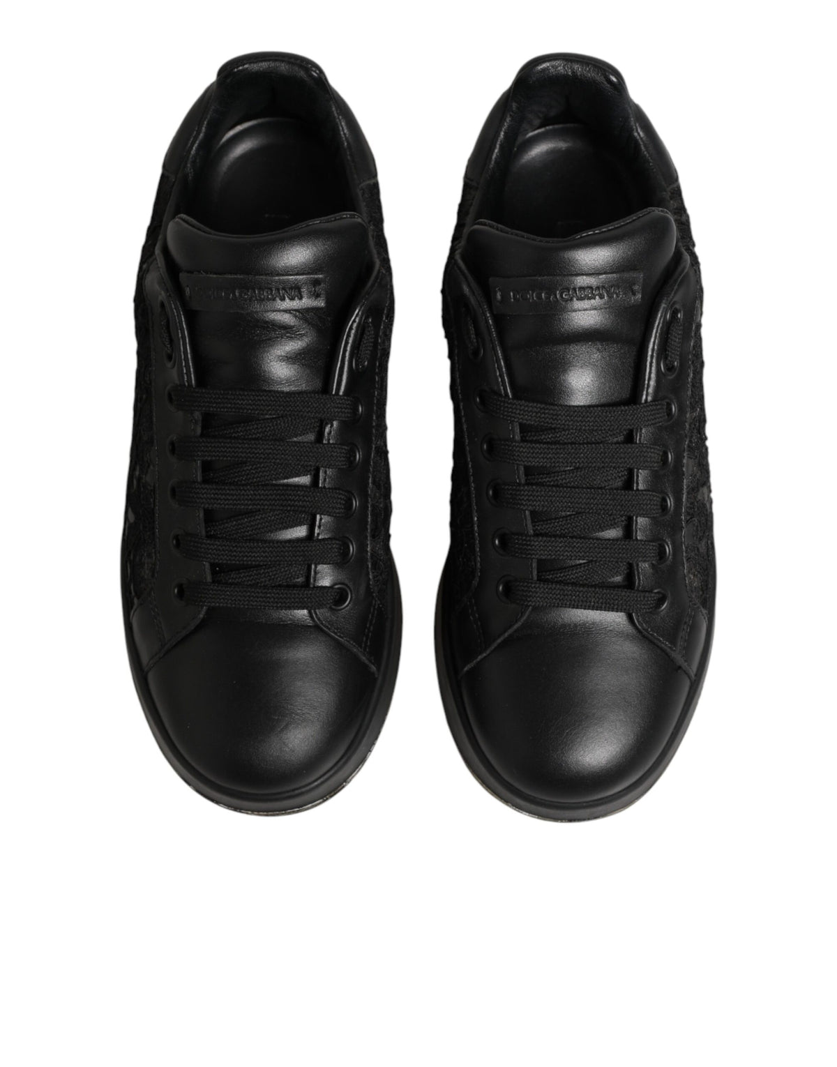 Dolce & Gabbana Black Floral Lace Low Top Sneakers Shoes