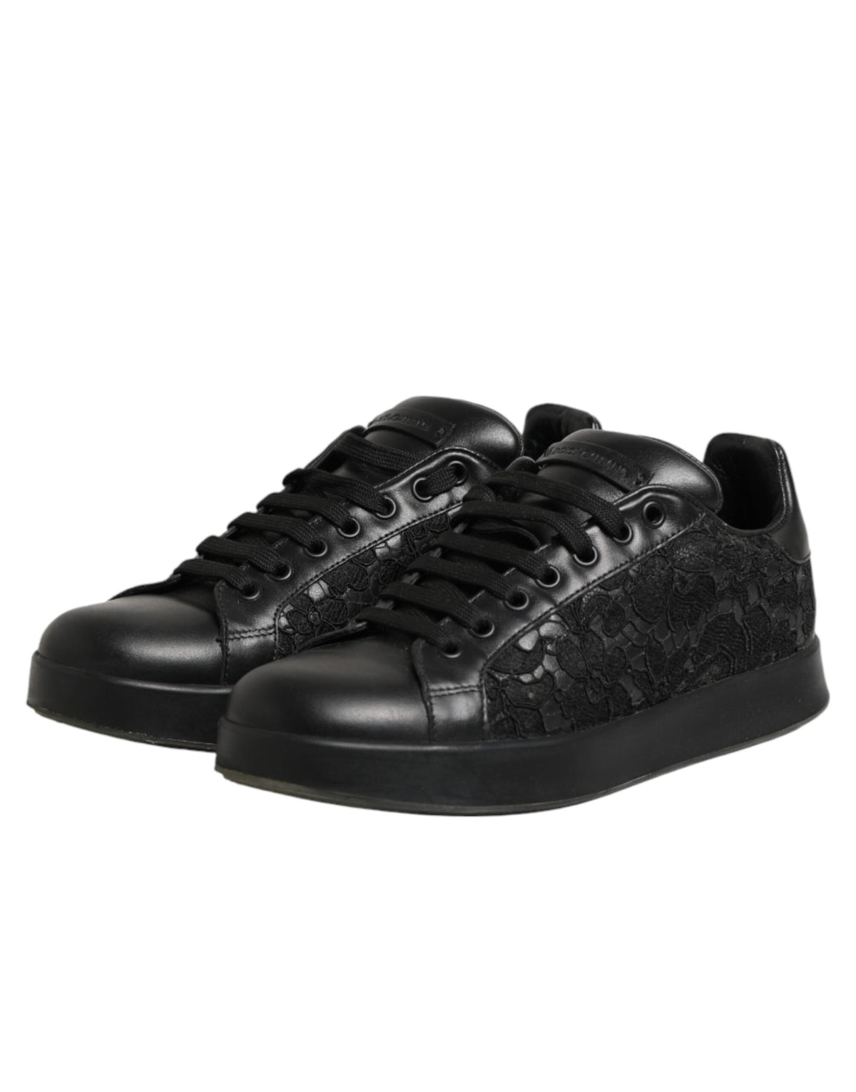 Dolce & Gabbana Black Floral Lace Low Top Sneaker Shoes