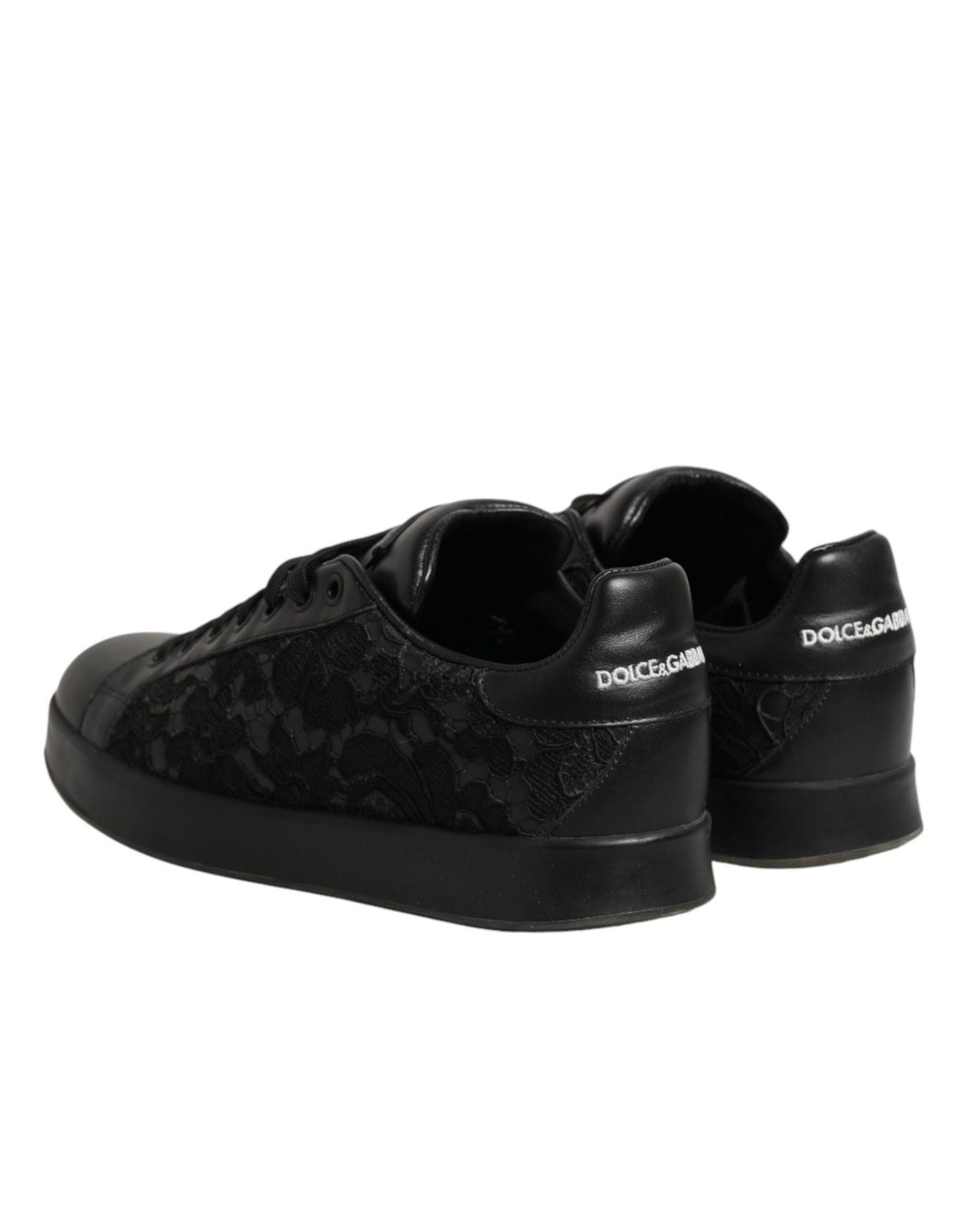 Dolce & Gabbana Black Floral Lace Low Top Sneaker Shoes