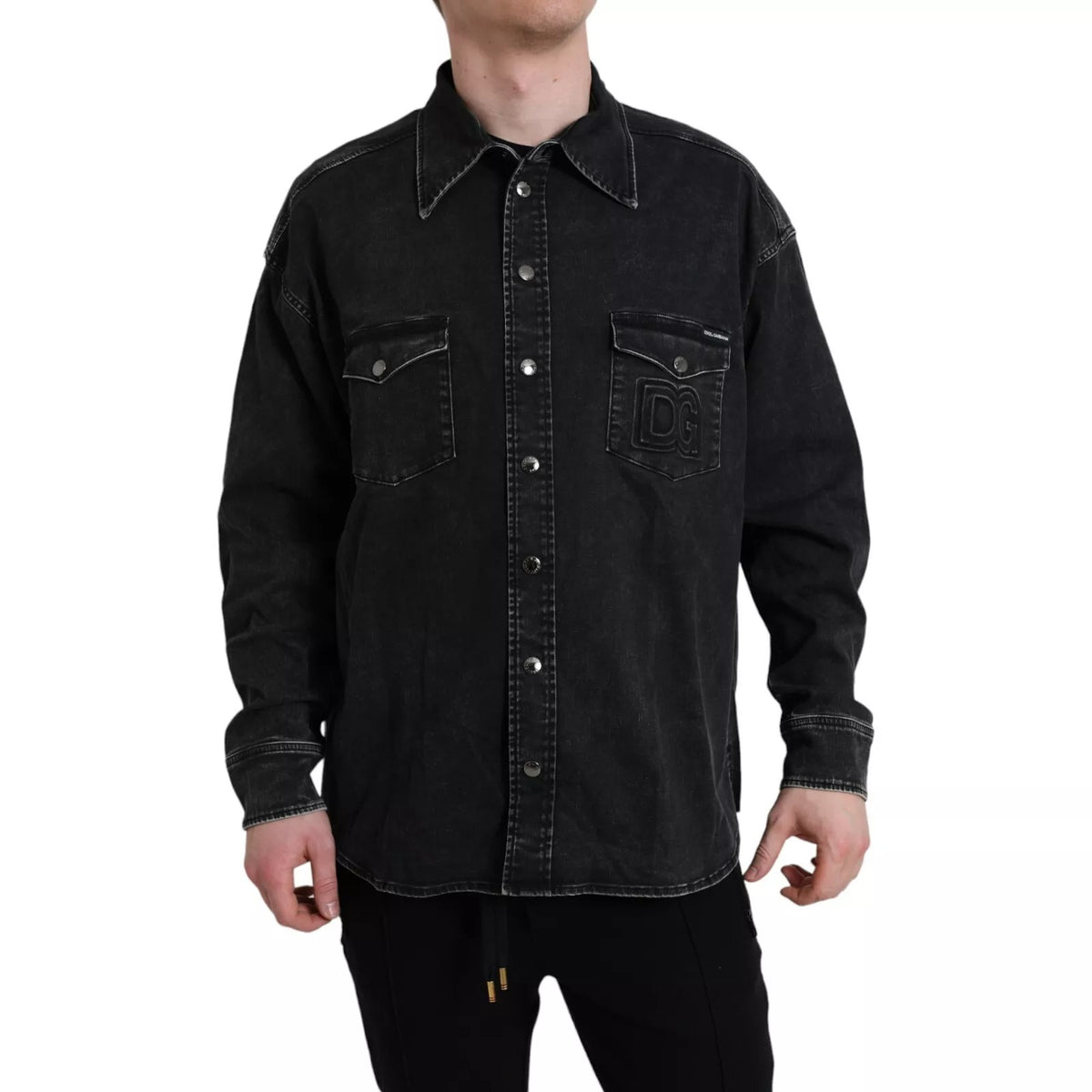 Dolce & Gabbana Black Cotton Long Sleeve Denim Casual Shirt