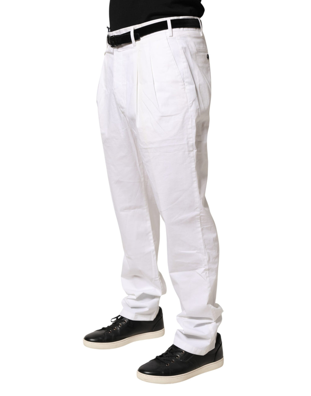 Lardini White Cotton Stretch Tapered Mid Waist Chino Pants