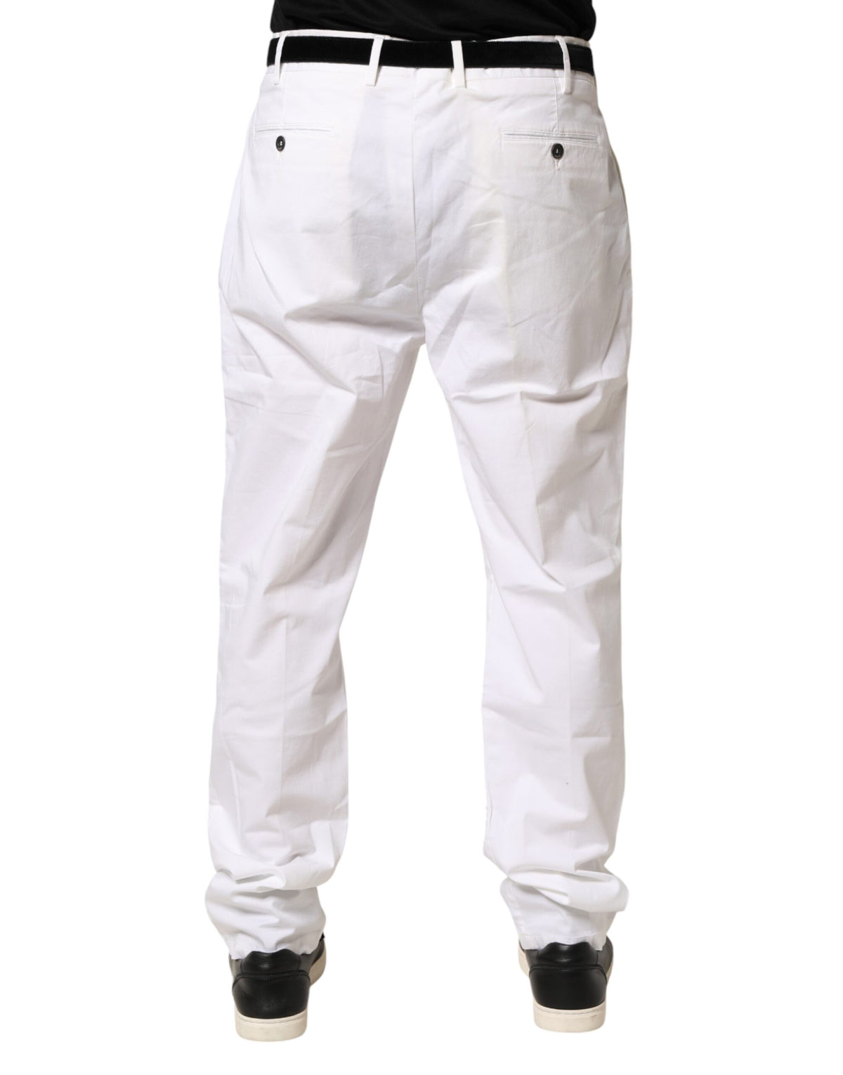 Lardini White Cotton Stretch Tapered Mid Waist Chino Pants
