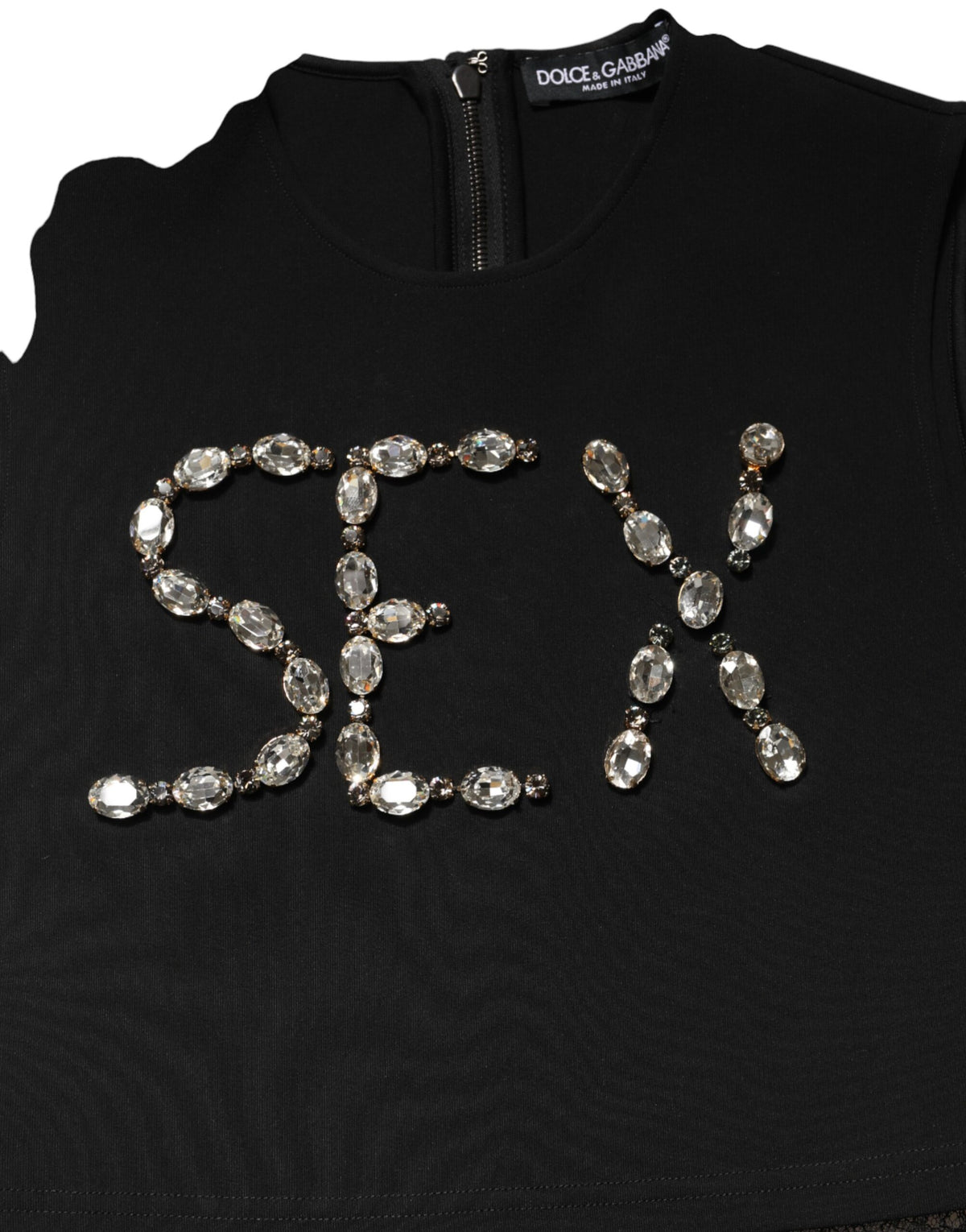 Dolce & Gabbana Black Jersey Lace Ruching Rhinestone Tank Top