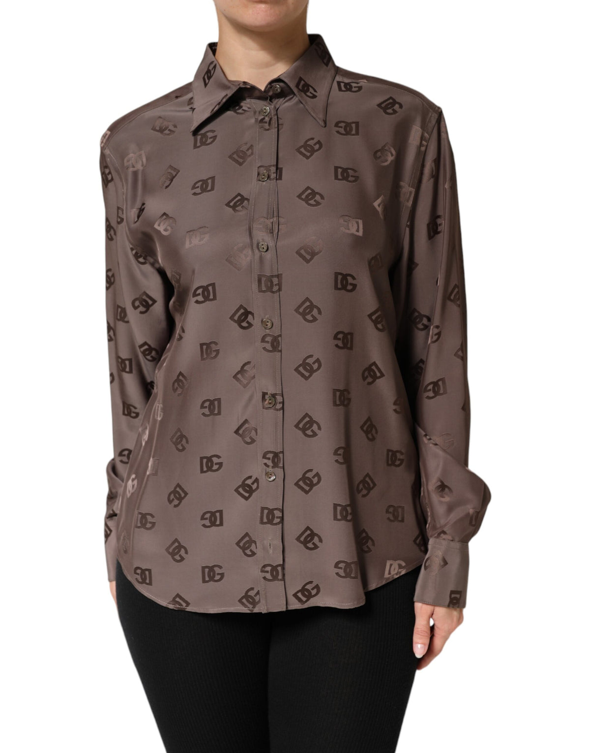 Dolce & Gabbana Brown Collared Long Sleeves Logo Shirt Top