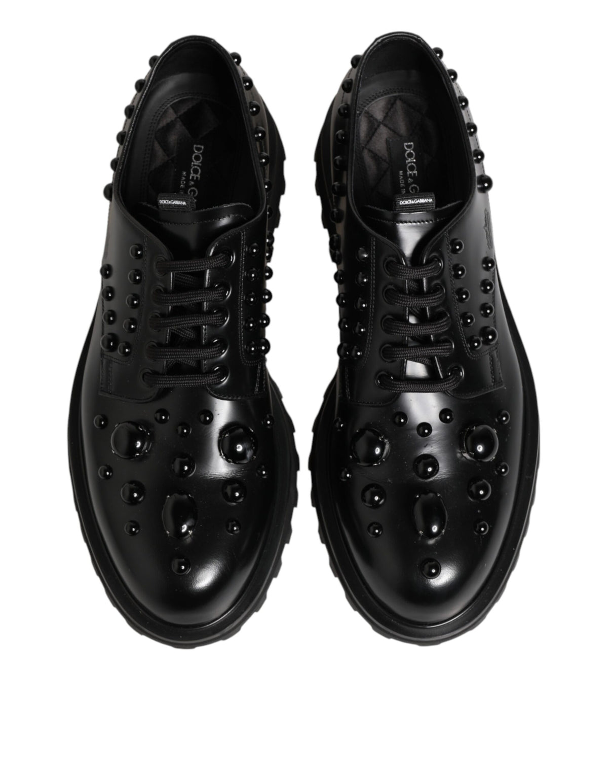 Dolce & Gabbana Black Leather Studded Men Formal Derby  Shoes