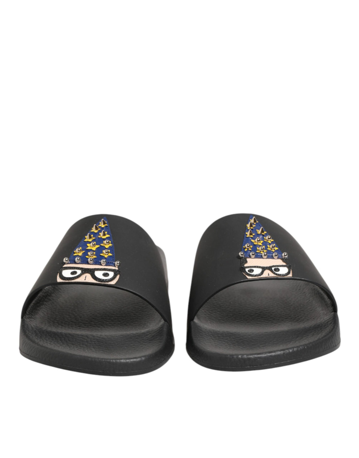 Dolce & Gabbana Black Leather Slides Sandals Beachwear Shoes