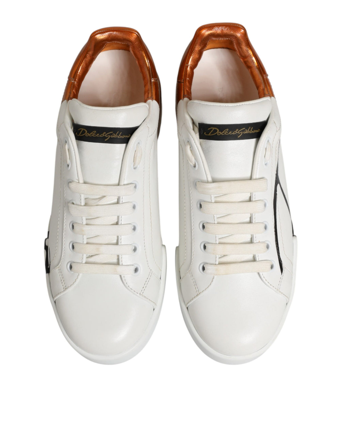 Dolce & Gabbana White Brown Leather Low Top Sneakers  Shoes