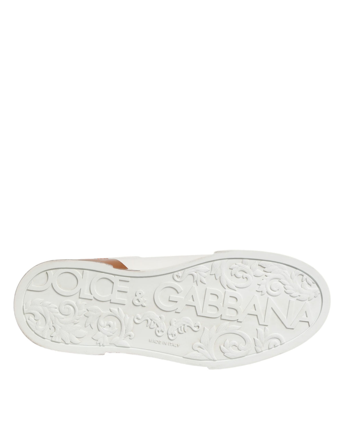 Dolce & Gabbana White Brown Leather Low Top Sneakers  Shoes