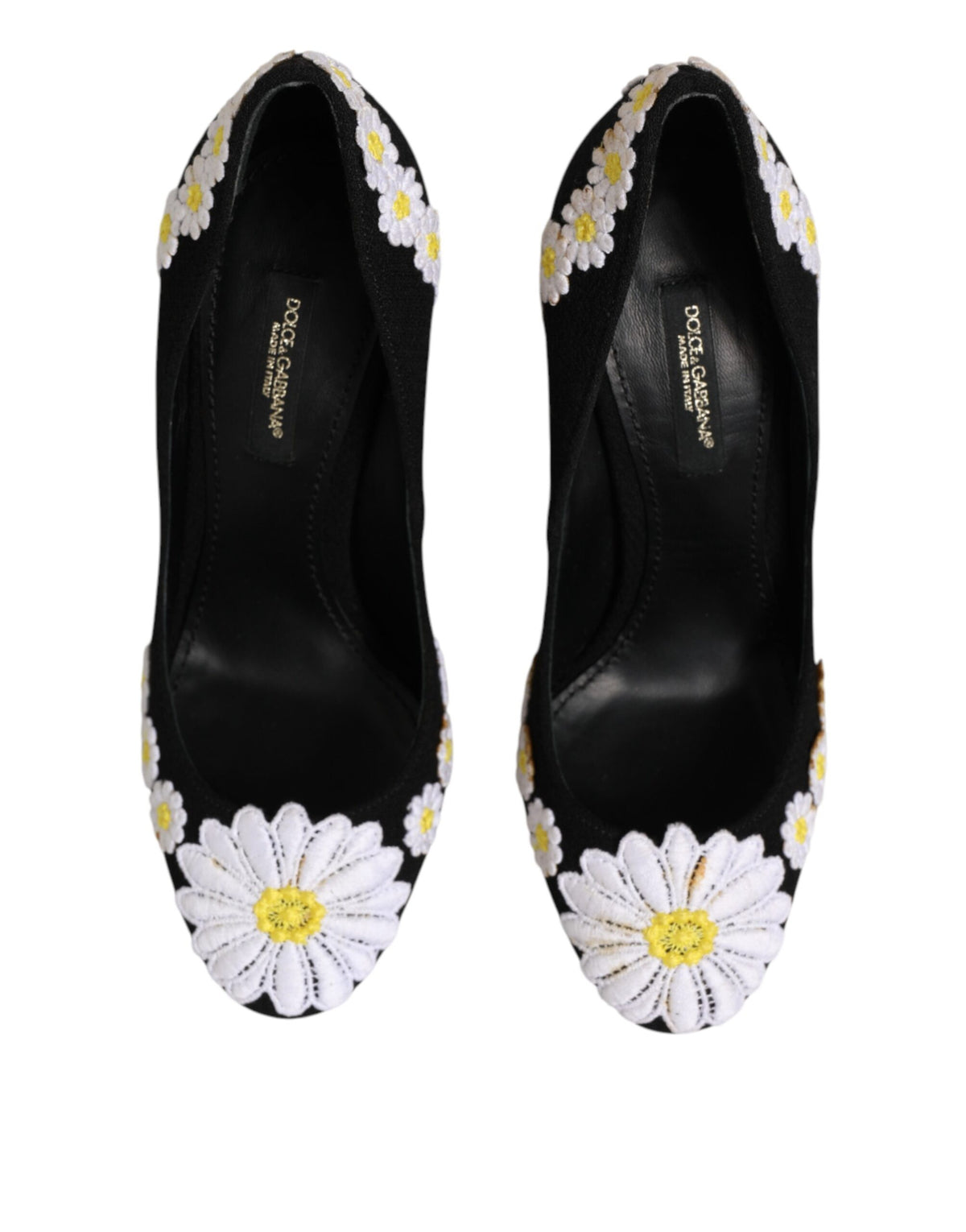 Dolce & Gabbana Black Wool Suede Daisy Heels Pump Shoes