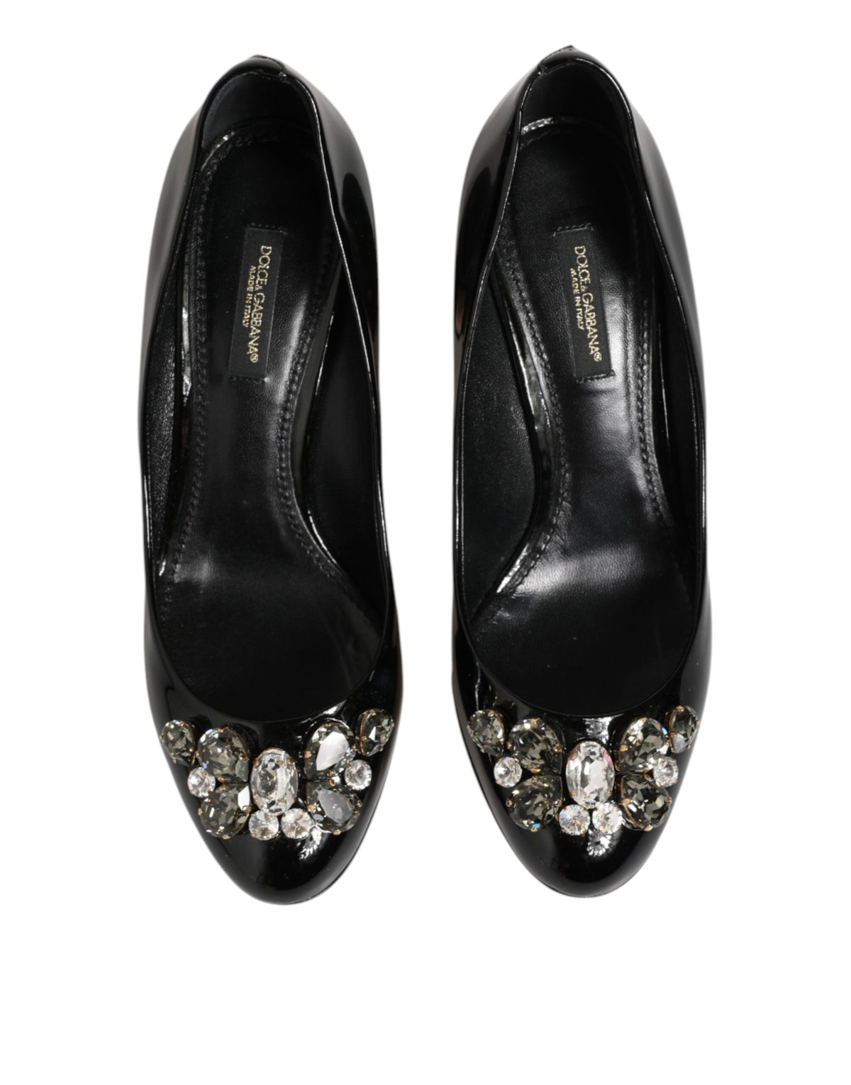 Dolce & Gabbana Black Leather Crystals Heels Pumps Shoes