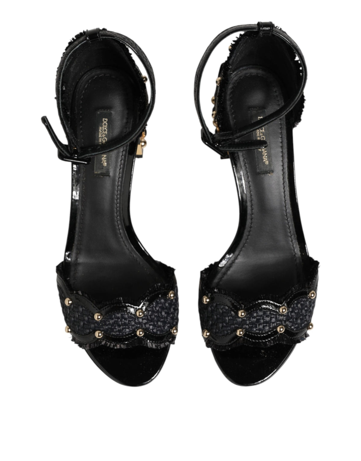 Dolce & Gabbana Black Studded Ankle Strap Sandals Shoes
