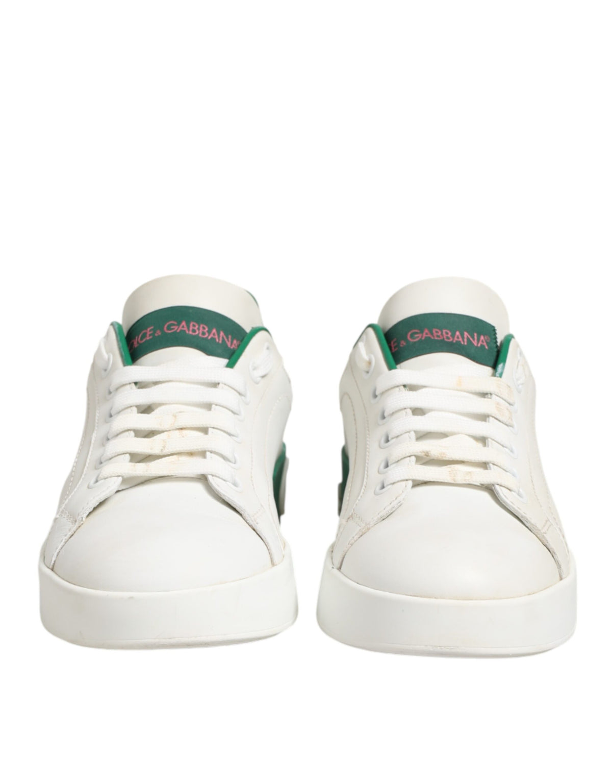 Dolce & Gabbana White Green Leather Low Top Sneakers Shoes