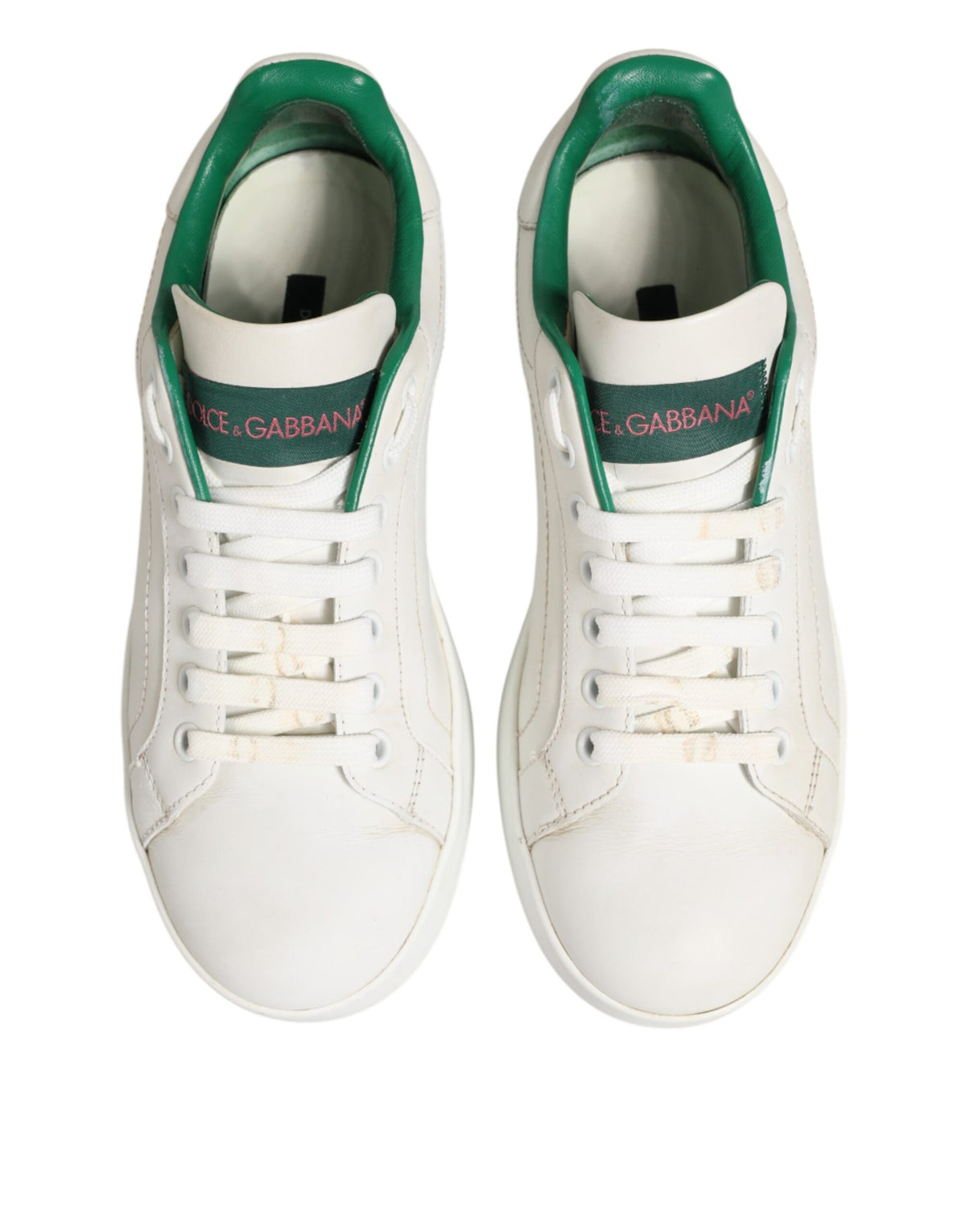 Dolce & Gabbana White Green Leather Low Top Sneakers Shoes