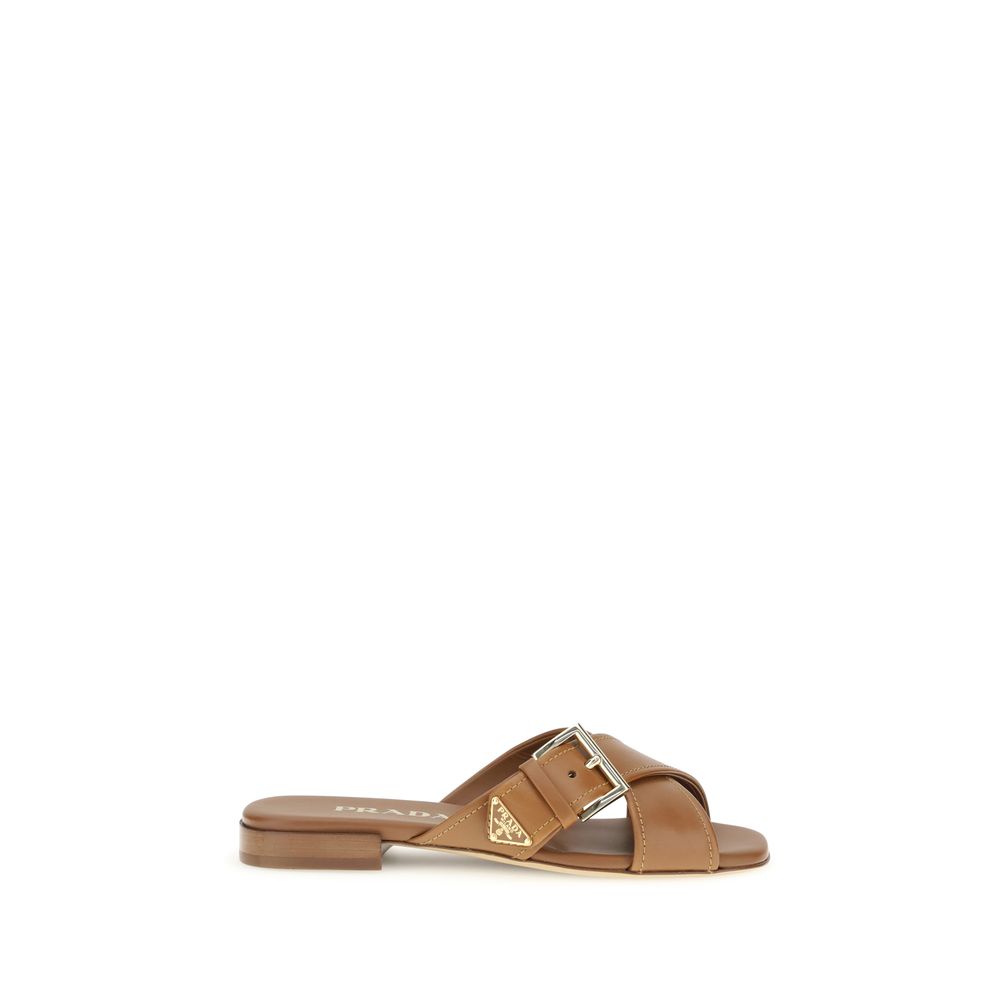 Prada Brown Calf Leather Bos Taurus Flat Sandals
