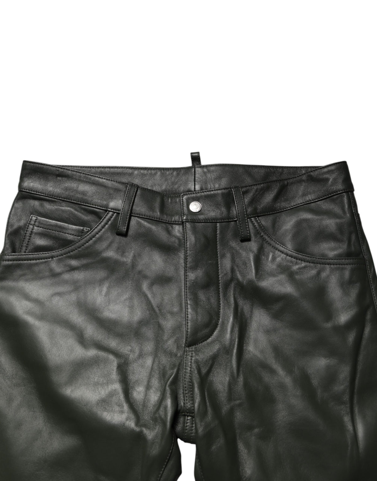 Dsquared² Black Full Grain Leather Mid Waist Trouser Pants