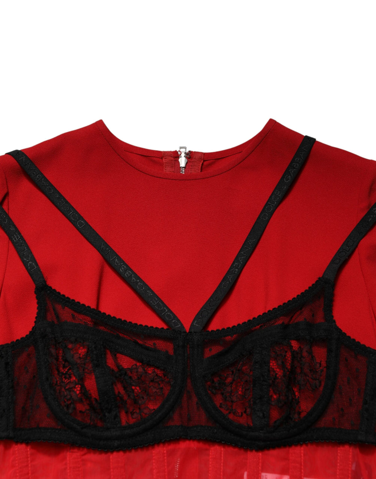 Dolce & Gabbana Black Red Contrasting Bra Cady Midi Dress