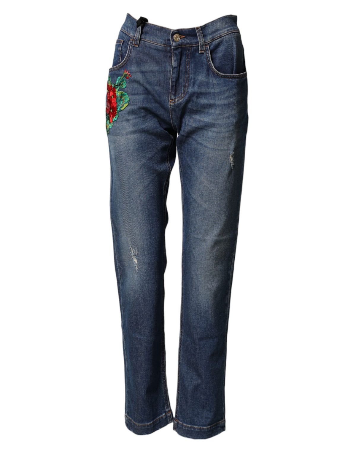 Dolce & Gabbana Blue Floral Embroidered BOYFRIEND Denim Jeans