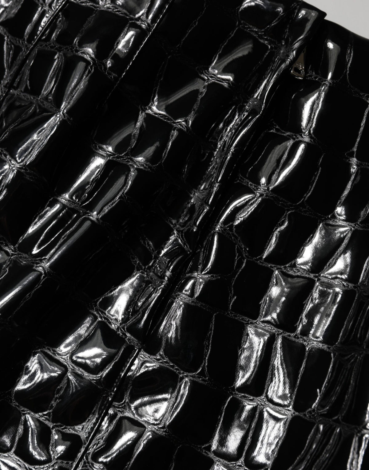 Dolce & Gabbana Black Croc Faux-Leather Mid Waist Midi Skirt