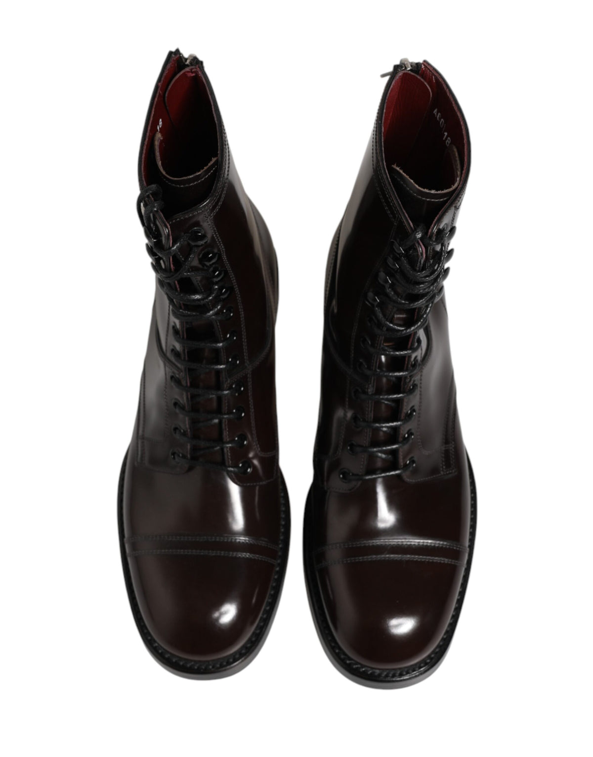 Dolce & Gabbana Black Leather Lace Up Mid Calf Boots Shoes