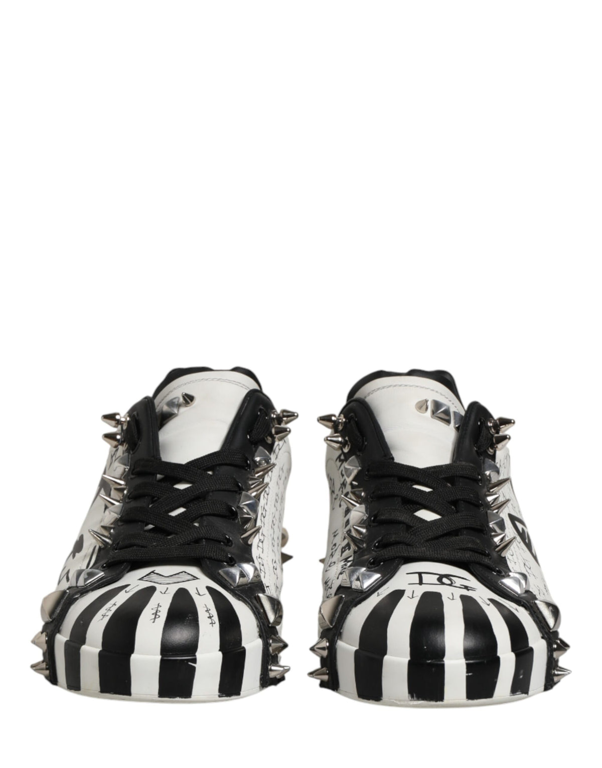 Dolce & Gabbana Black White Studded Low Top Sneakers Shoes