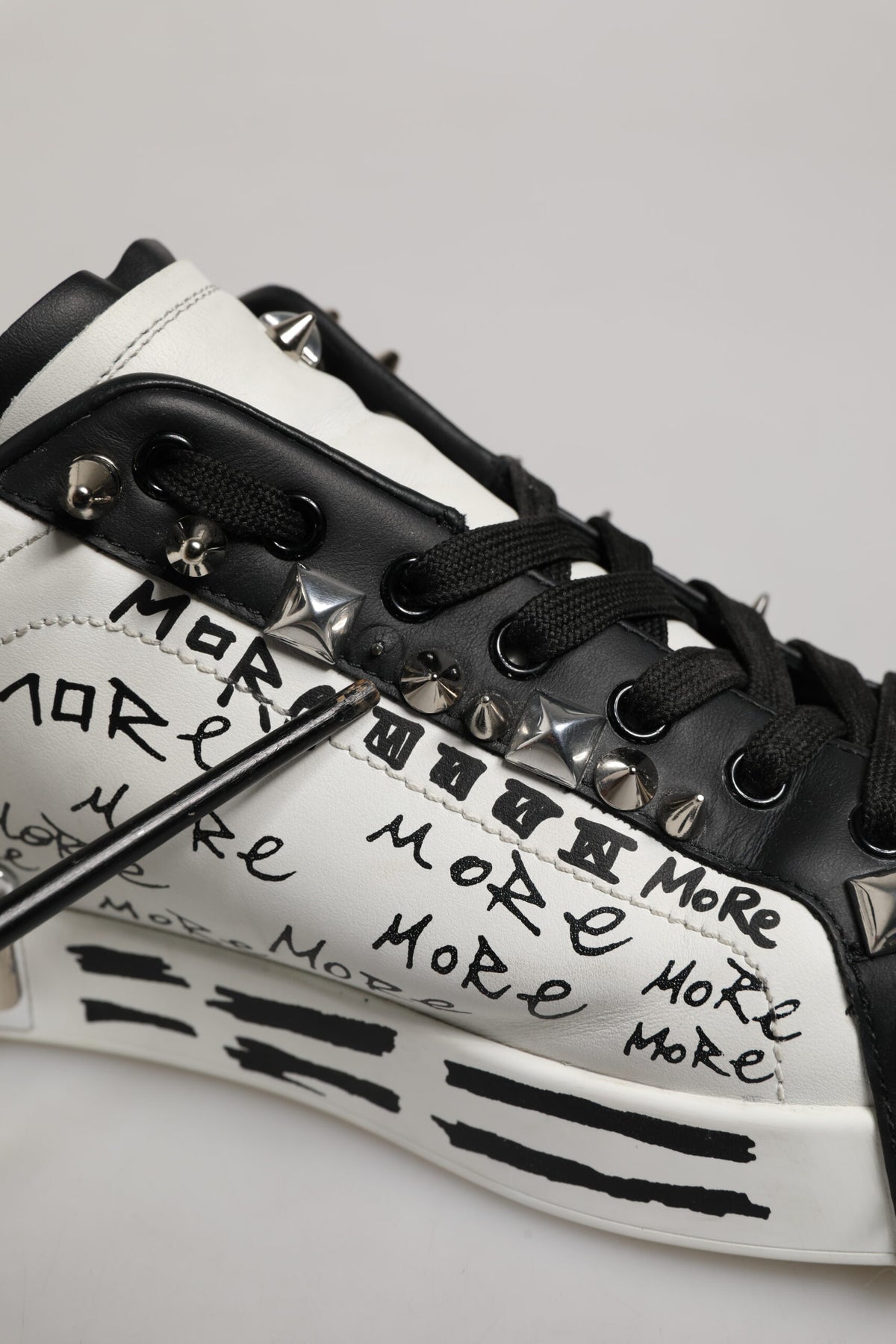 Dolce & Gabbana Black White Studded Low Top Sneakers Shoes