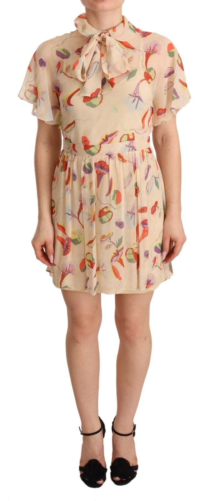 Red Valentino Beige Ascot Collar Short Sleeves Aline Mini Dress JOHNYCARRIBEAN Red Valentino Beige Ascot Collar Short Sleeves Aline Mini Dress JOHNYCARRIBEAN
