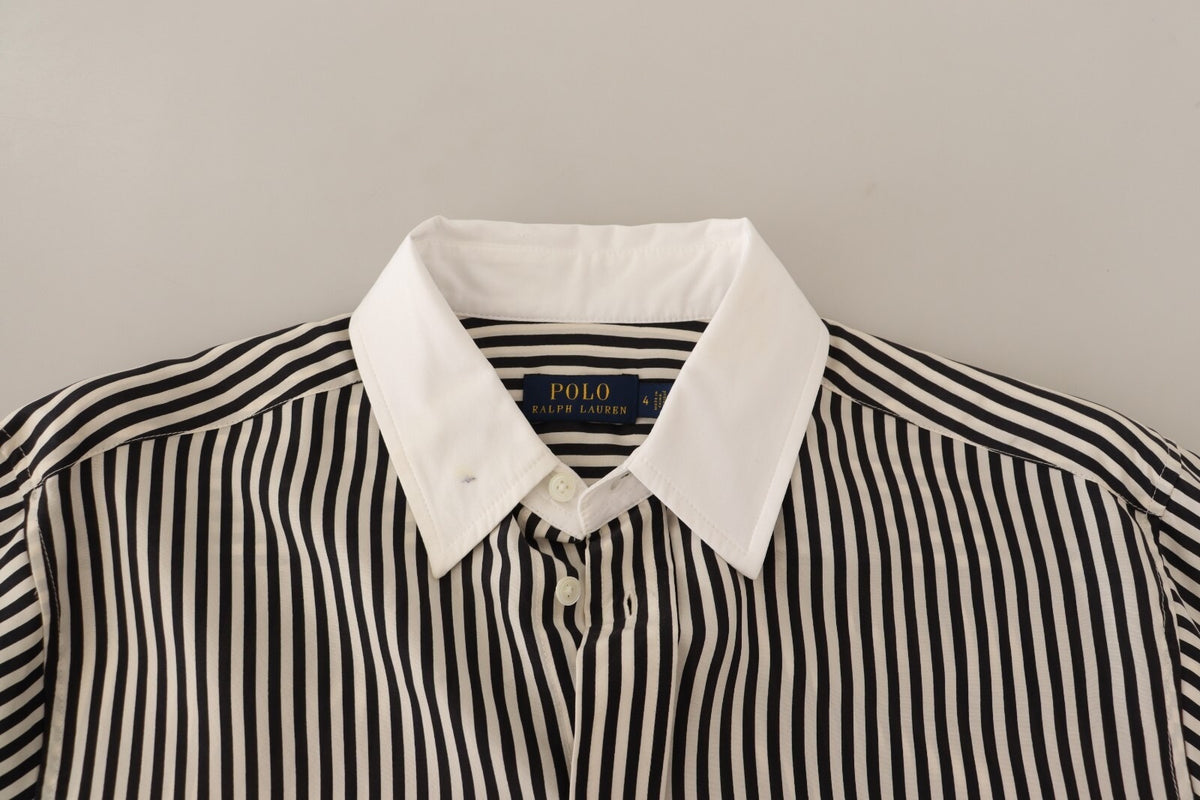 Polo Ralph Lauren Black White Striped Long Sleeves Collared Top